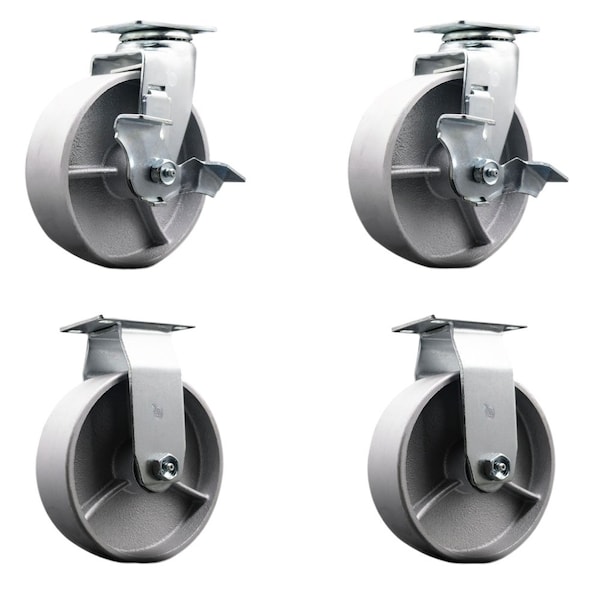 Tool Box Caster Wheel Set 6'' Semi Steel Cast Iron Swivel Casters, 4PK